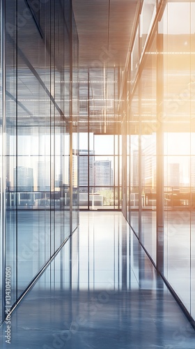 Wallpaper Mural Modern office building interior with glass windows, floors. City view outside Torontodigital.ca