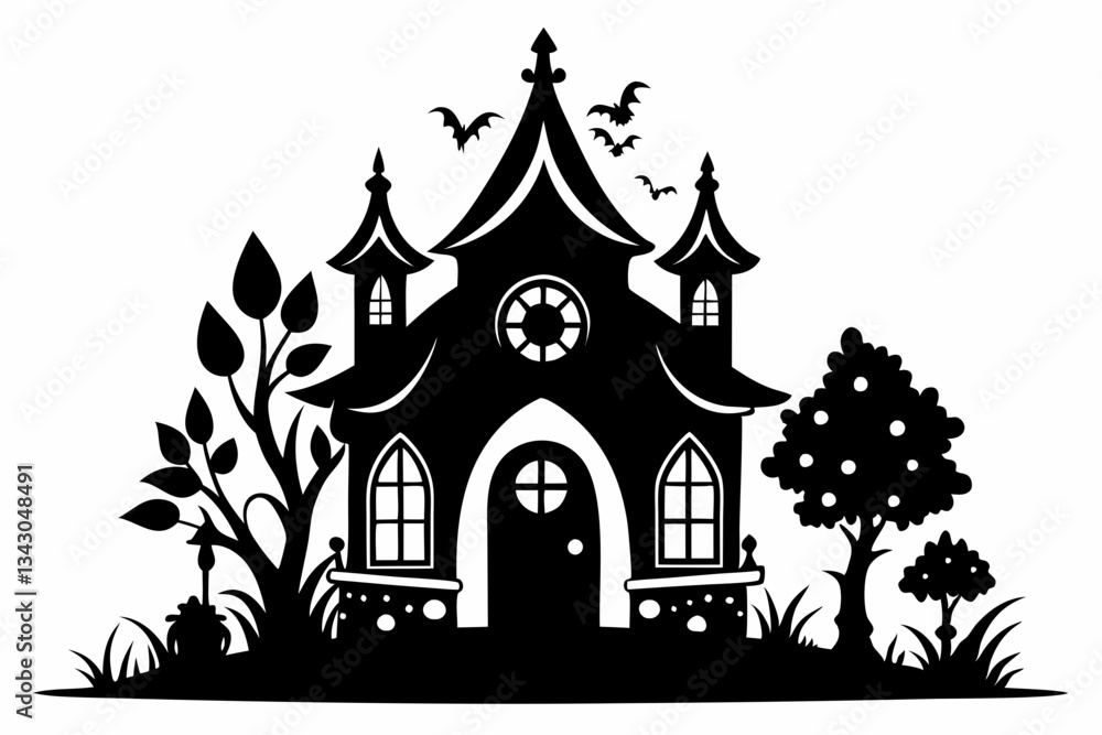 Fototapeta premium fairy house line art silhouette vector illustration