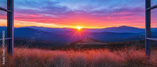 Wallpaper Mural Majestic Sunrise Through Window Breathtaking Mountain View Torontodigital.ca