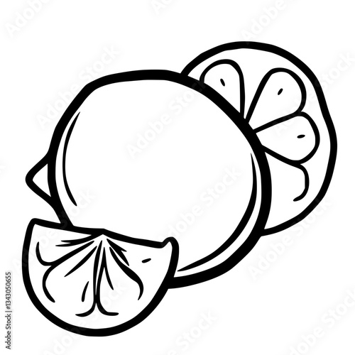 black outline vector of a whole lemon with a sliced wedge beside it