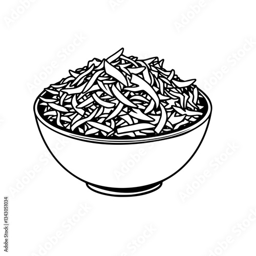 black outline vector of a bowl of coleslaw with shredded cabbage