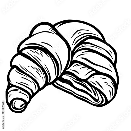 black outline vector of a detailed croissant with layered folds