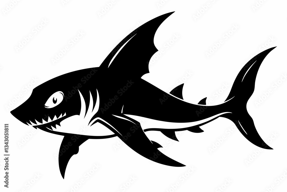 Fototapeta premium goblin shark line art silhouette vector illustration