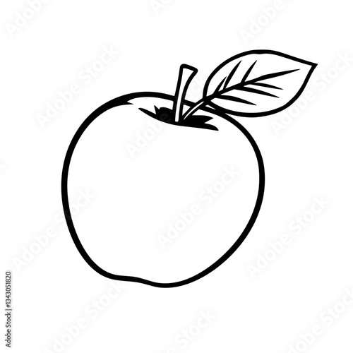 black outline vector of a fresh apple with a leaf and stem