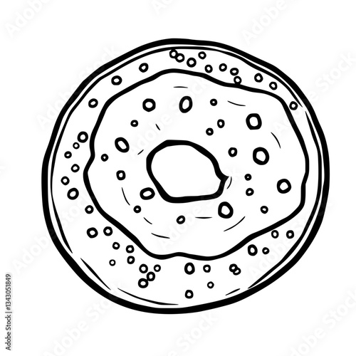 black outline vector of a fresh bagel with cream cheese and toppings