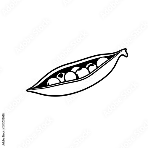 black outline vector of a fresh green pea pod with peas inside