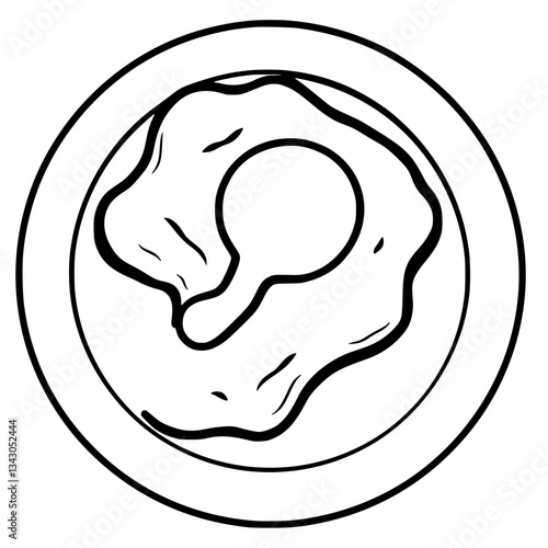 black outline vector of a fried egg with a runny yolk on a plate