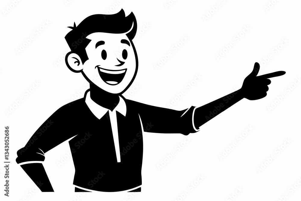 Obraz premium happy man points to something line art silhouette vector illustration