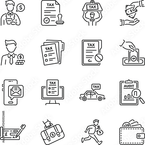 Set of Linear Style Income Tax Icons 

