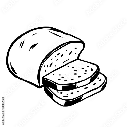 black outline vector of a loaf of bread with a sliced piece