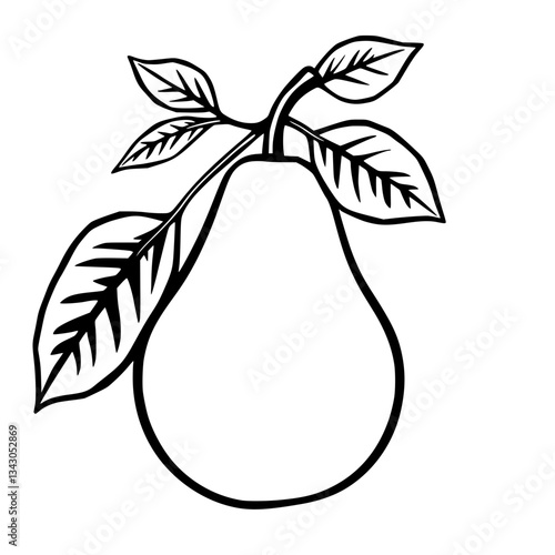 black outline vector of a pear with leaves attached
