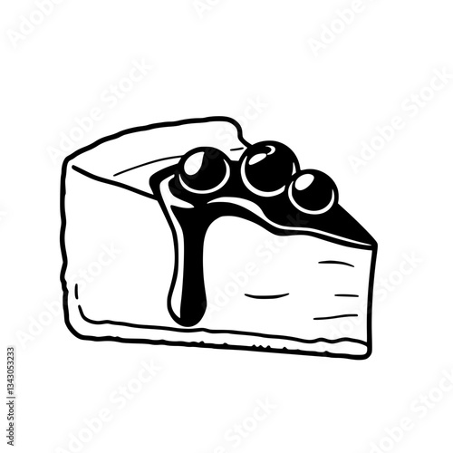 black outline vector of a slice of cheesecake with berry topping