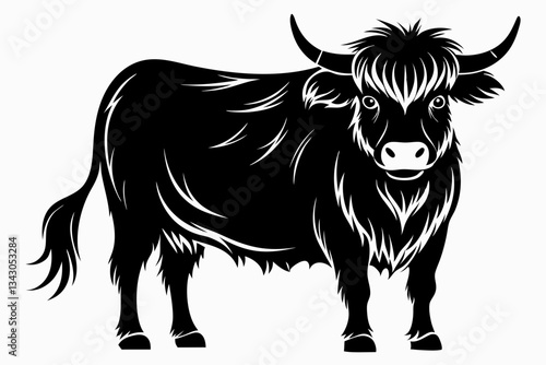 highland cow line art silhouette vector illustration