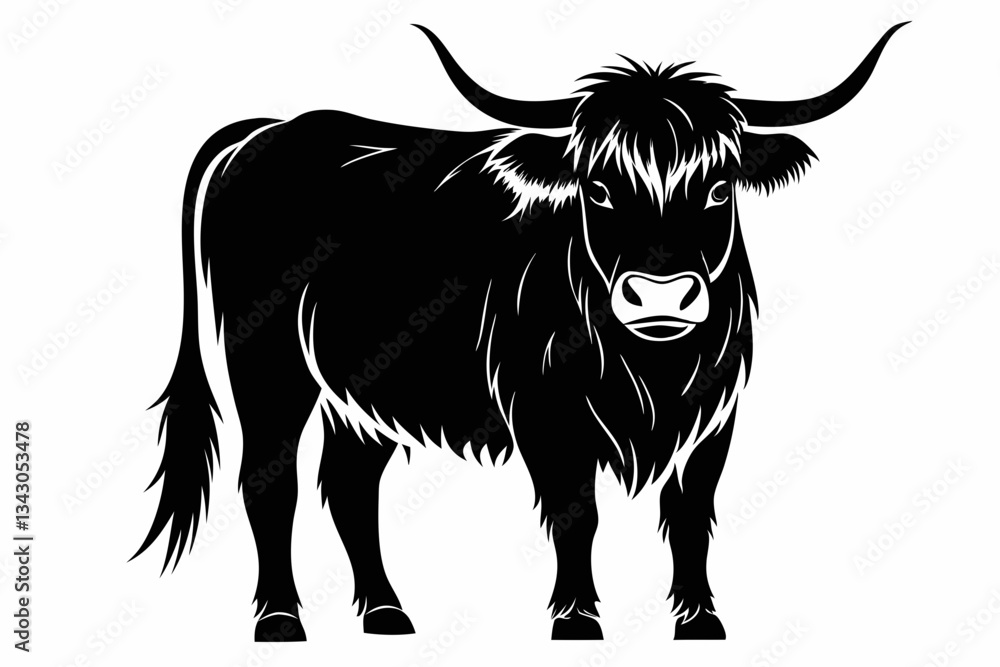 Obraz premium highland cow line art silhouette vector illustration