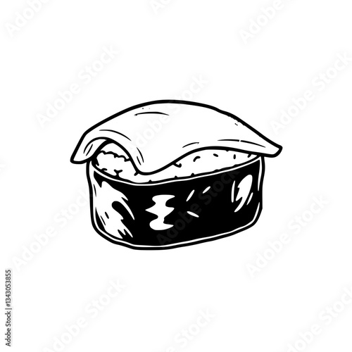 black outline vector of a sushi nigiri with salmon on top