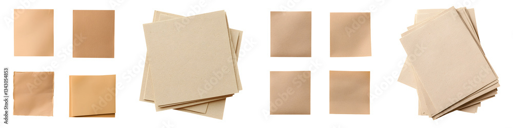 Neatly arranged stacks of blank beige and brown paper sheets or documents on a plain background suitable for office business or educational use Neatly arranged stacks of blank beige and brown paper sheets or documents on a plain background suitable for office business or educational use