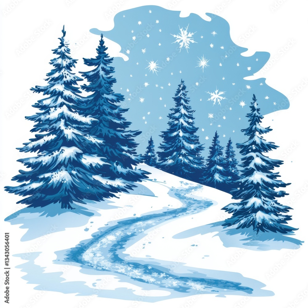 Snowy Winter Wonderland: A Serene Path Through a Blue-Hued Forest Snowy Winter Wonderland: A Serene Path Through a Blue-Hued Forest