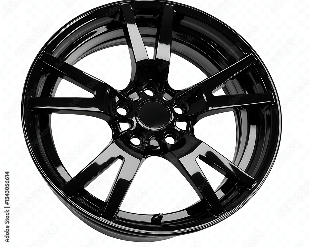Obraz premium Glossy black car wheel isolated on white background
