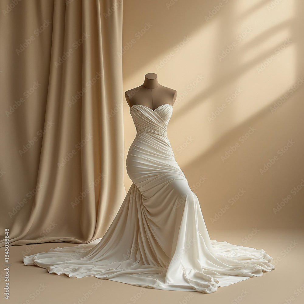 Fototapeta premium Minimalist white summer dress draped elegantly against a soft background