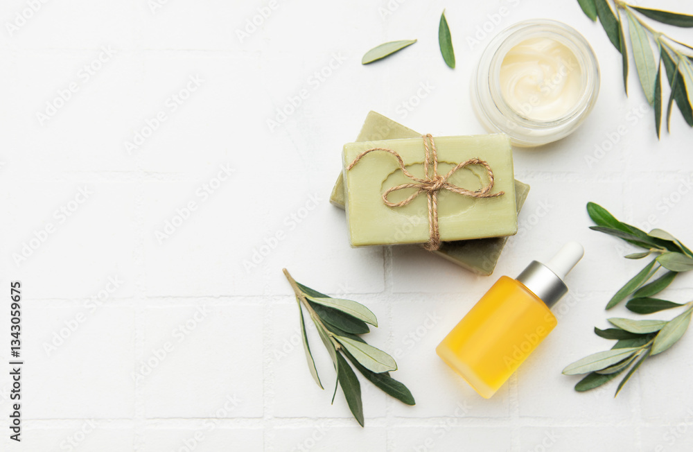 Natural olive oil cosmetic products promoting healthy lifestyle