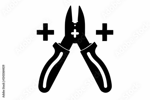 pliers plus cut line art silhouette vector illustration