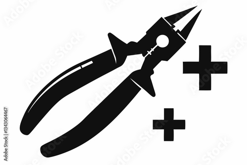 pliers plus cut line art silhouette vector illustration