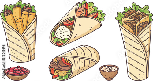Set of Shawarma vector design, Shawarma Logo and icon design, Shawarma vector design, Shawarma Icon Set