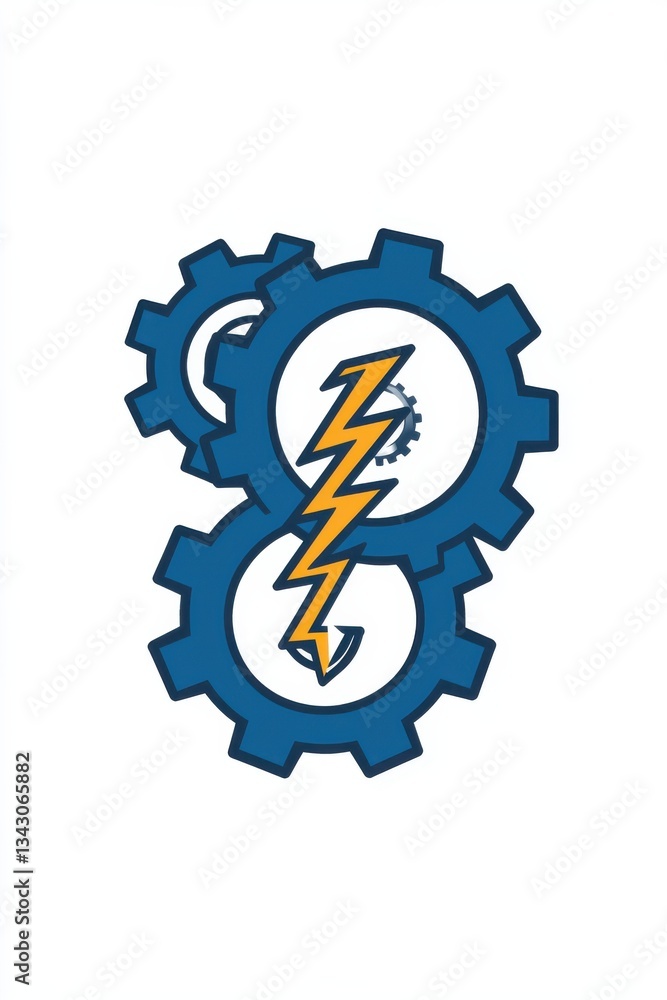 Abstract illustration of blue cogs with a lightning bolt design Abstract illustration of blue cogs with a lightning bolt design