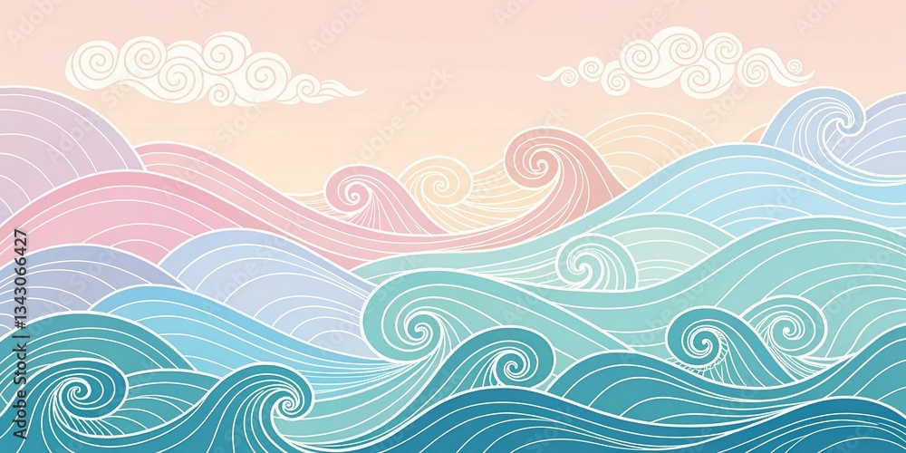 Dynamic ocean waves illustrating serenity coastal landscape digital art calm environment wide angle view concept of tranquility