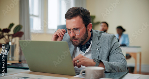 Wallpaper Mural Business man, confused and doubt with laptop for account review, client portfolio management or investment mistake. Financial advisor, coworking office or solution with risk tolerance or tax planning Torontodigital.ca