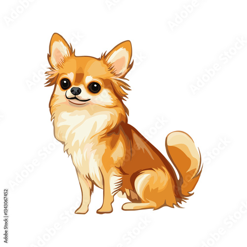 Cute Chihuahua Vector Illustration Sitting Adorably. A charming vector illustration of a Chihuahua sitting with an attentive and friendly expression. The small dog is depicted with fluffy fur