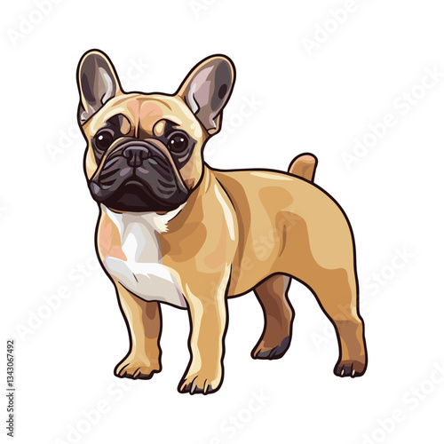 French Bulldog Vector Illustration of a Standing Dog. French Bulldog in a standing pose, showcasing distinct features like a short muzzle and bat-like ears. Vector illustration ideal for pet-themed