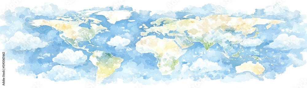 Obraz premium Watercolor World Map Above Clouds