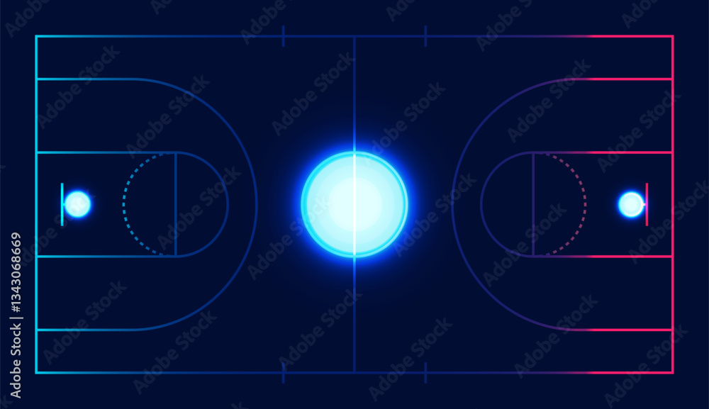 Fototapeta premium Basketball court top view, Basketball court line