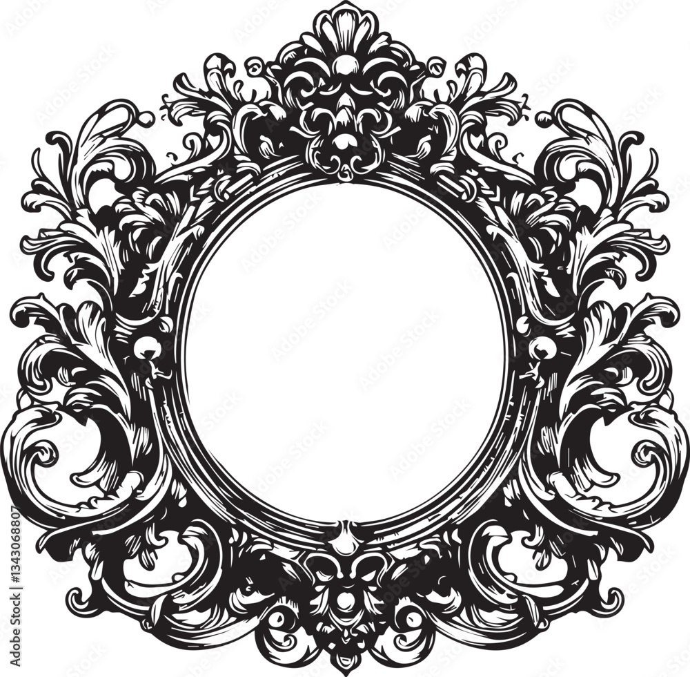 Obraz premium Ornate Hand Drawn Sketch of a Vintage Mirror with Intricate Frame silhouette vector