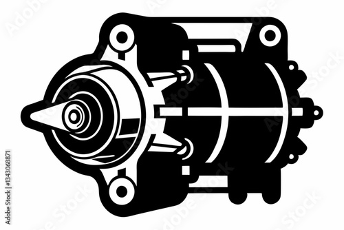 starter motor line art silhouette vector illustration