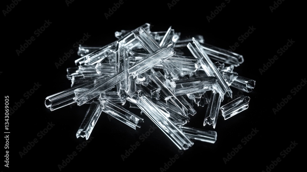 Clear Glass Pieces on Black Background for Artistic Backgrounds Clear Glass Pieces on Black Background for Artistic Backgrounds