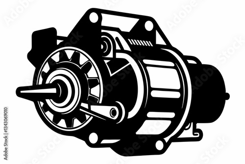 starter motor line art silhouette vector illustration