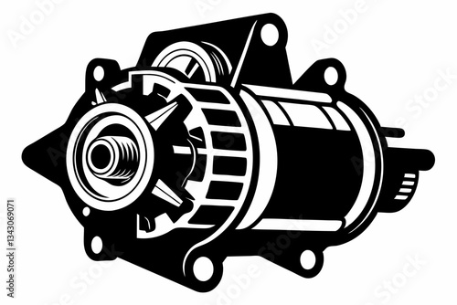 starter motor line art silhouette vector illustration