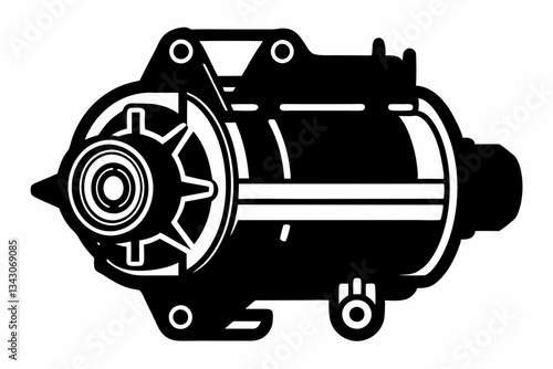 starter motor line art silhouette vector illustration