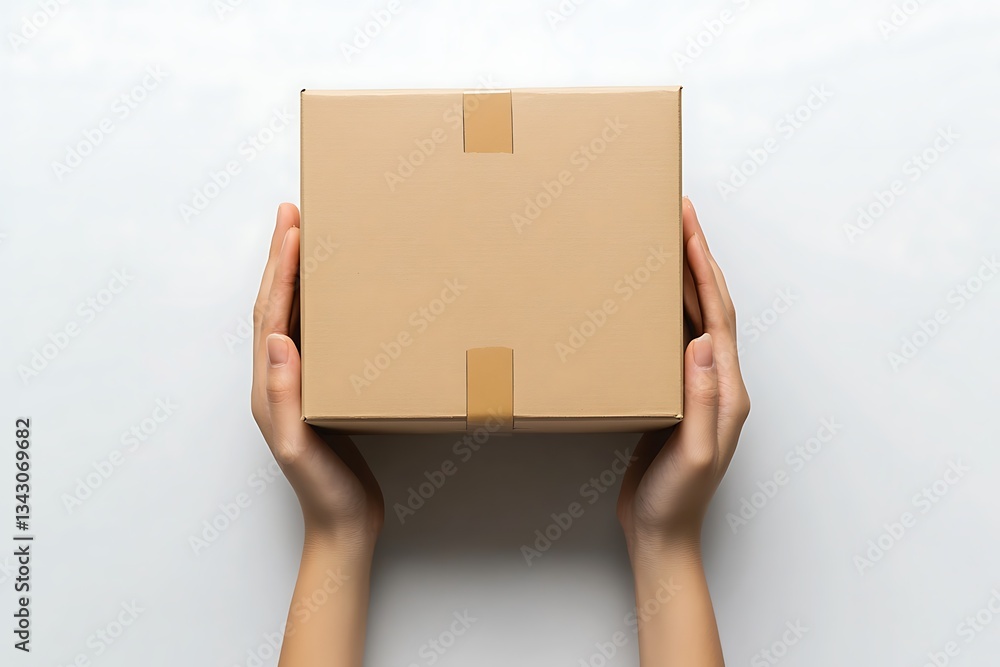 Gently held, a promise of arrival, a simple brown package awaits its journey, clean white background. Gently held, a promise of arrival, a simple brown package awaits its journey, clean white background.
