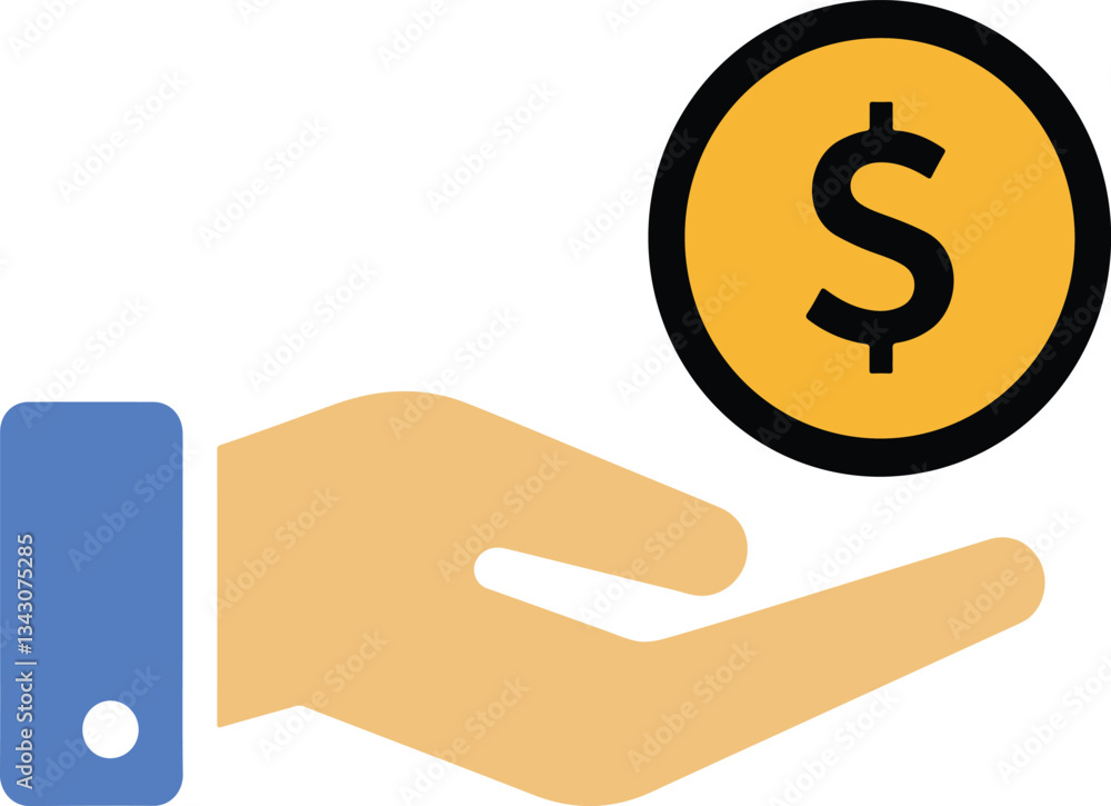 Hand holding dollar sign, Income single icon, solid with color Hand holding dollar sign, Income single icon, solid with color