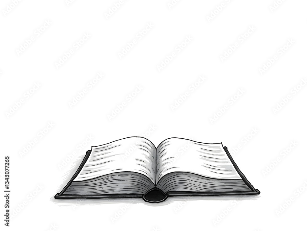 Hand Drawn Open Book Illustration in Black and White Hand Drawn Open Book Illustration in Black and White