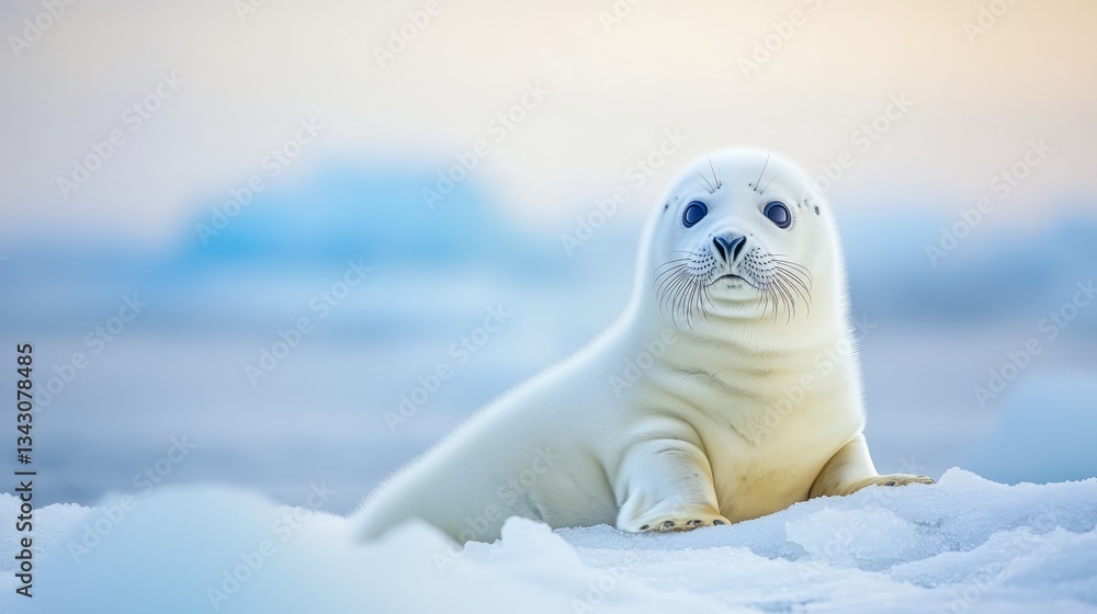 Naklejka premium Space Arctic Seal Scene Vibe Empty Right Yellow Shore