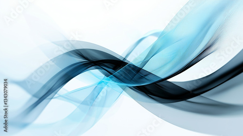 Abstract flowing lines in shades of blue and black create dynamic visual effect, evoking sense of movement and fluidity