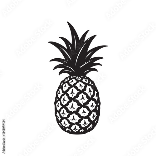 Black and white illustration pineapple silhouette vector icon graphic logo design template.