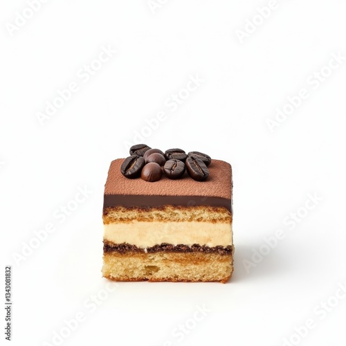 Elegant tiramisu dessert slice with cocoa dusted mascarpone layers and espresso soaked ladyfingers isolated on a white background 
