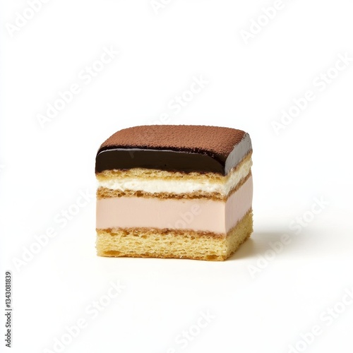 Elegant tiramisu dessert slice with cocoa dusted mascarpone layers and espresso soaked ladyfingers isolated on a white background 