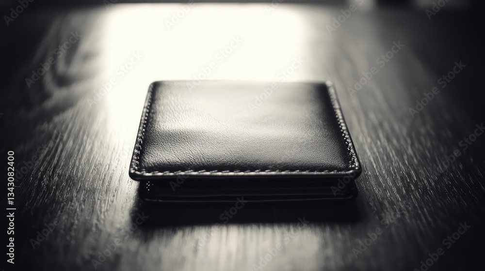 Closed black leather wallet on wooden surface. (1) Closed black leather wallet on wooden surface. (1)