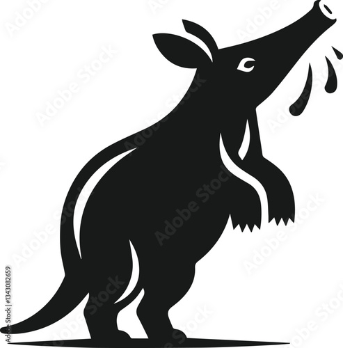 Aardvark standing on its hind legs and sniffing the air animal silhouette vector
